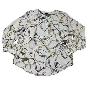 Ann Taylor Chain Tassel Horse Print Button Down Blouse Women's Size Medium